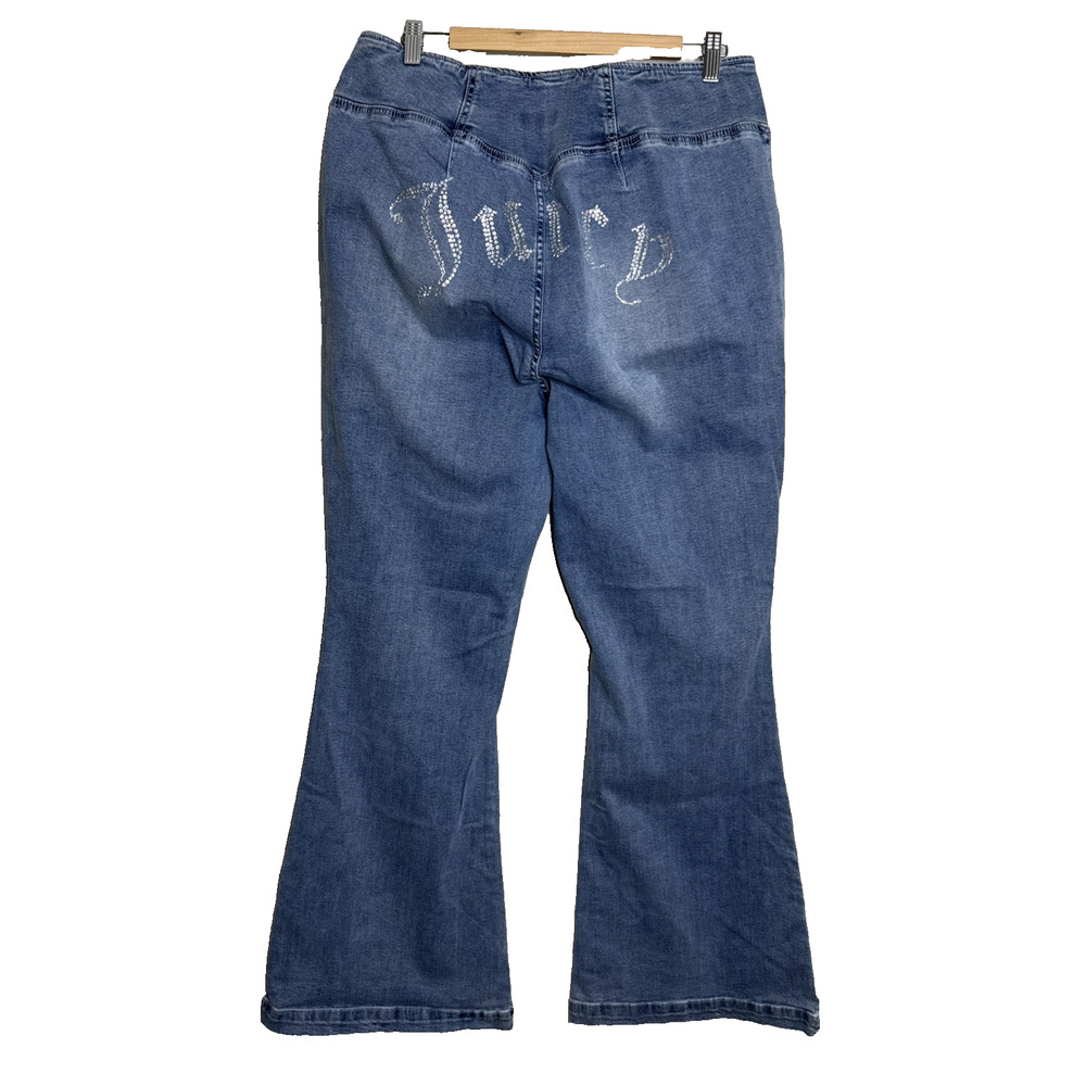 Juicy Couture Rhinestone Bootcut Jeans 3X Pull On Y2K Bling Denim Cross Front